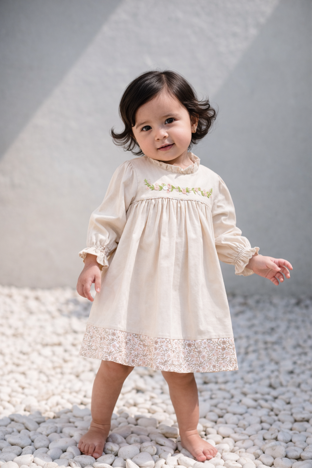 Ivory Garden Embroidered Ruffle Neck Dress