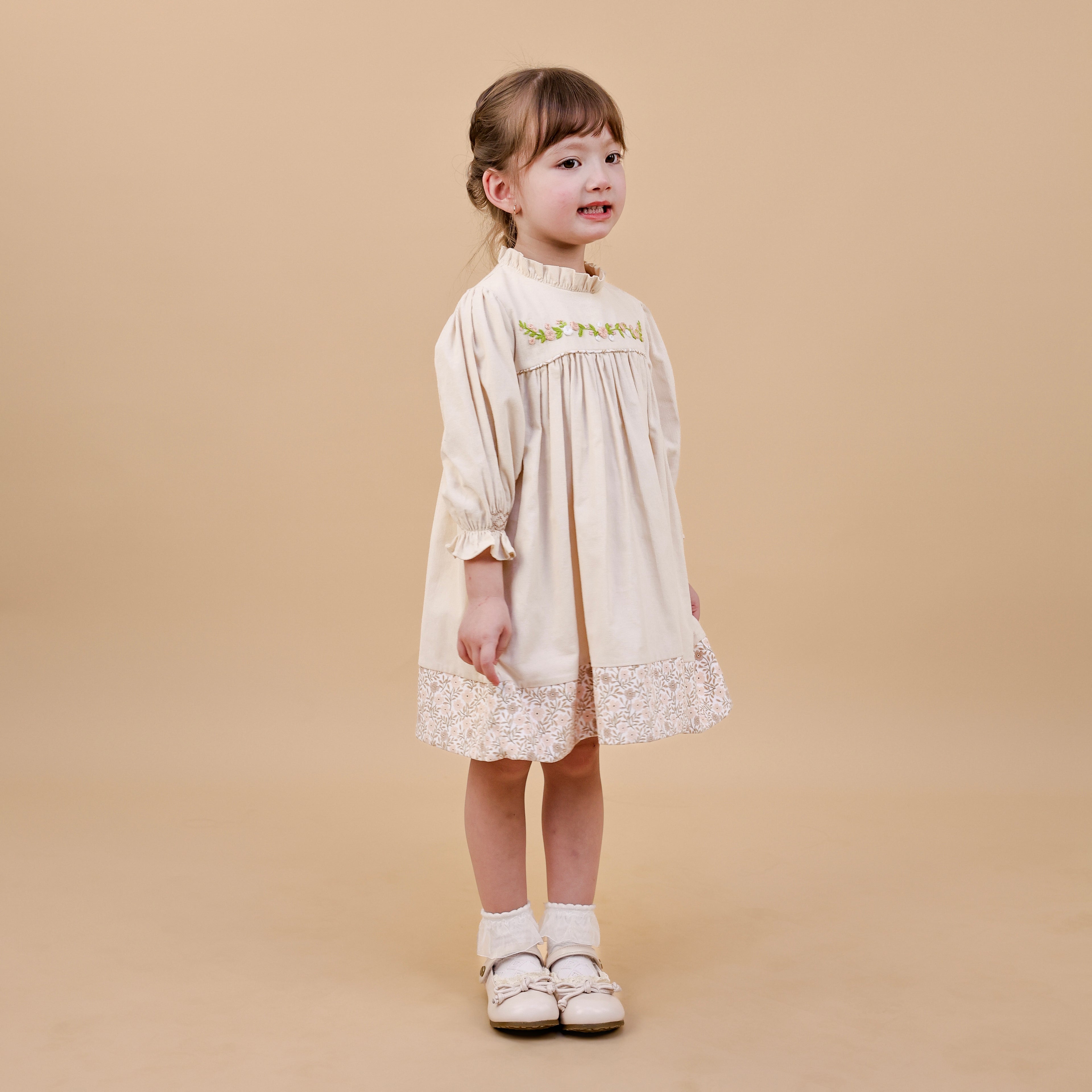 Ivory Garden Embroidered Ruffle Neck Dress