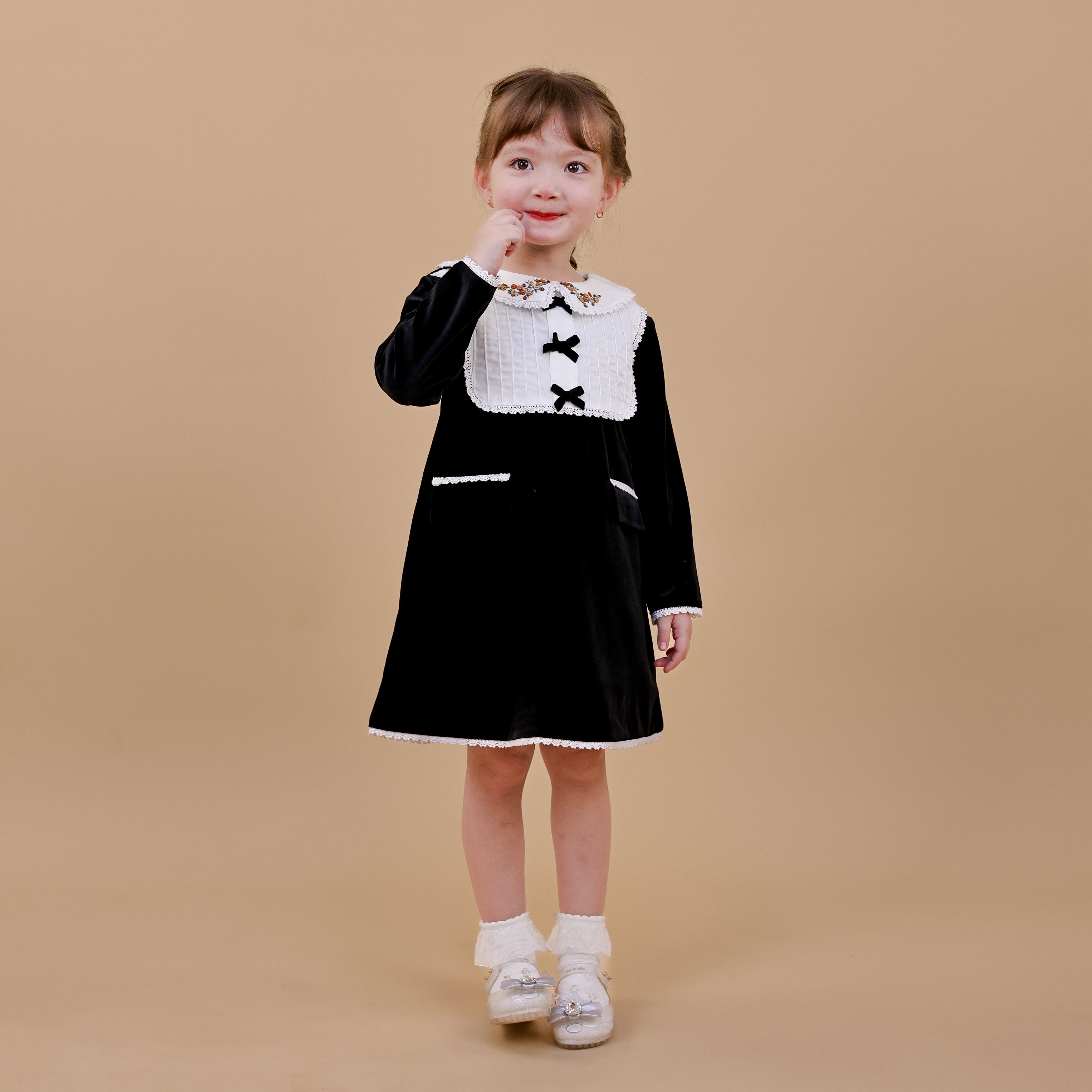 Autumn Bloom Velvet & Lace Dress