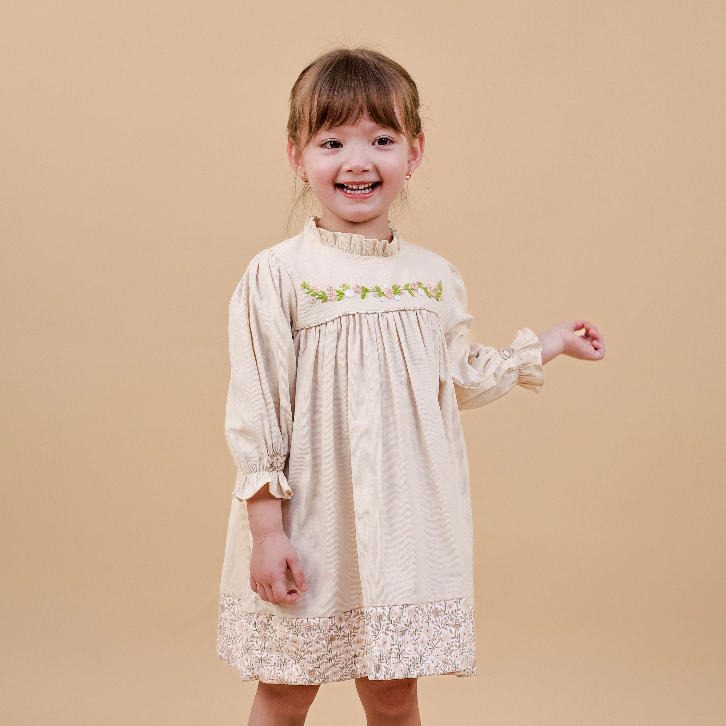 Ivory Garden Embroidered Ruffle Neck Dress