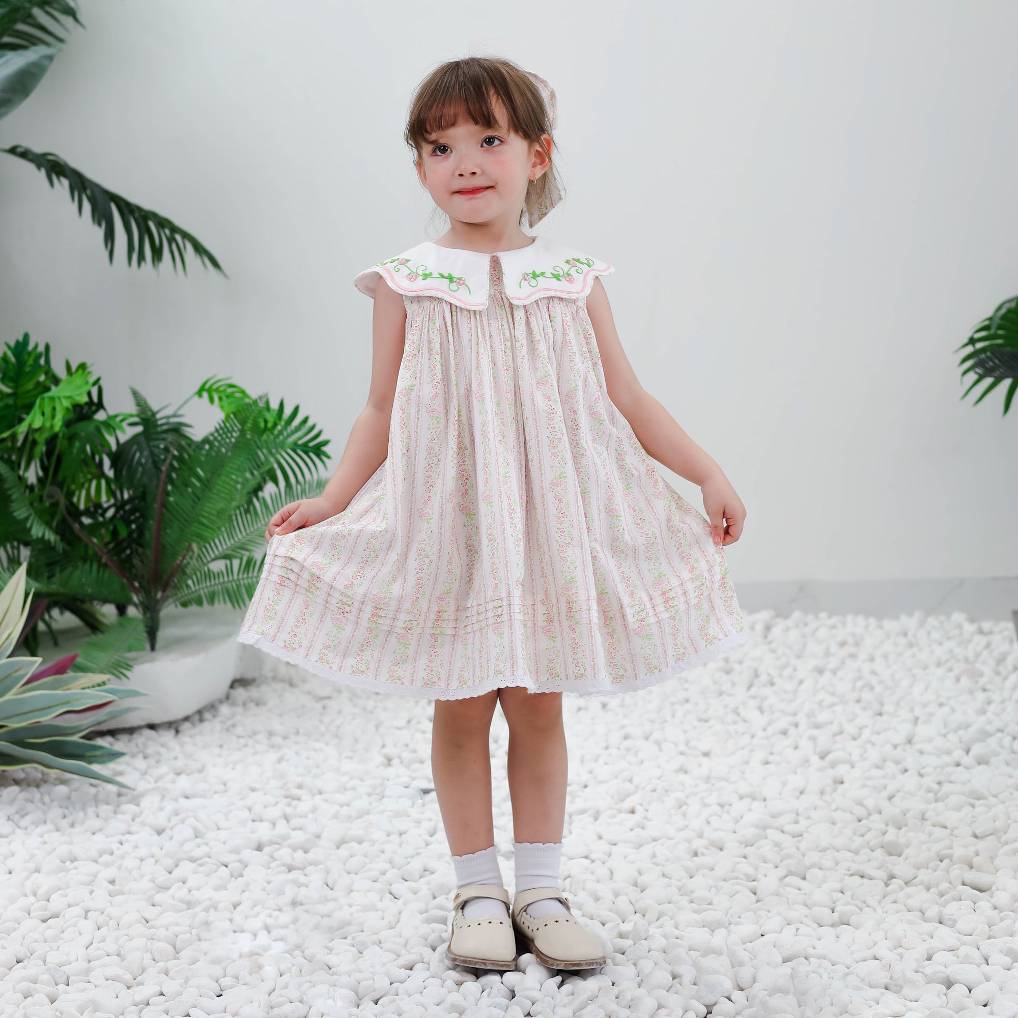 Strawberry Patch Embroidered Collar Dress