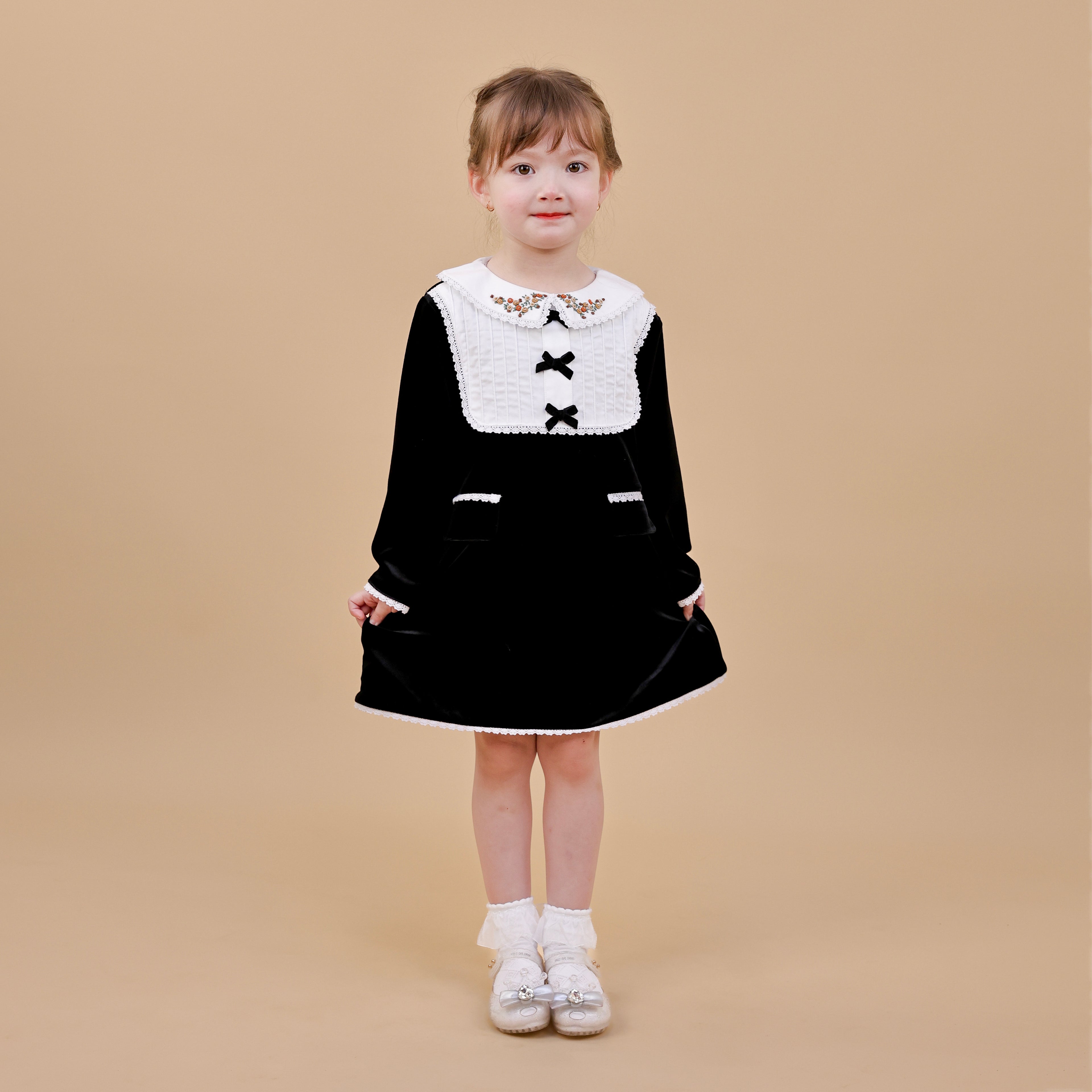 Autumn Bloom Velvet & Lace Dress