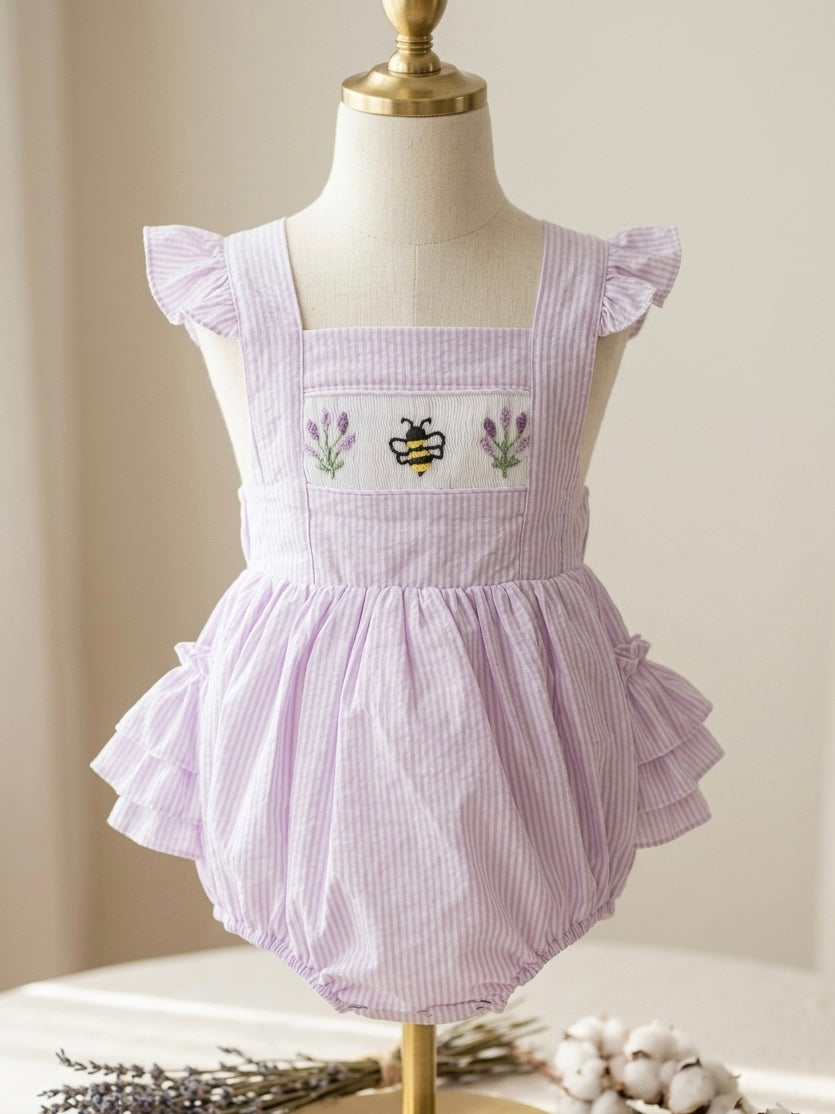 Lavender Smocked Baby Romper – Bee & Lavender Heirloom Hand Embroidery