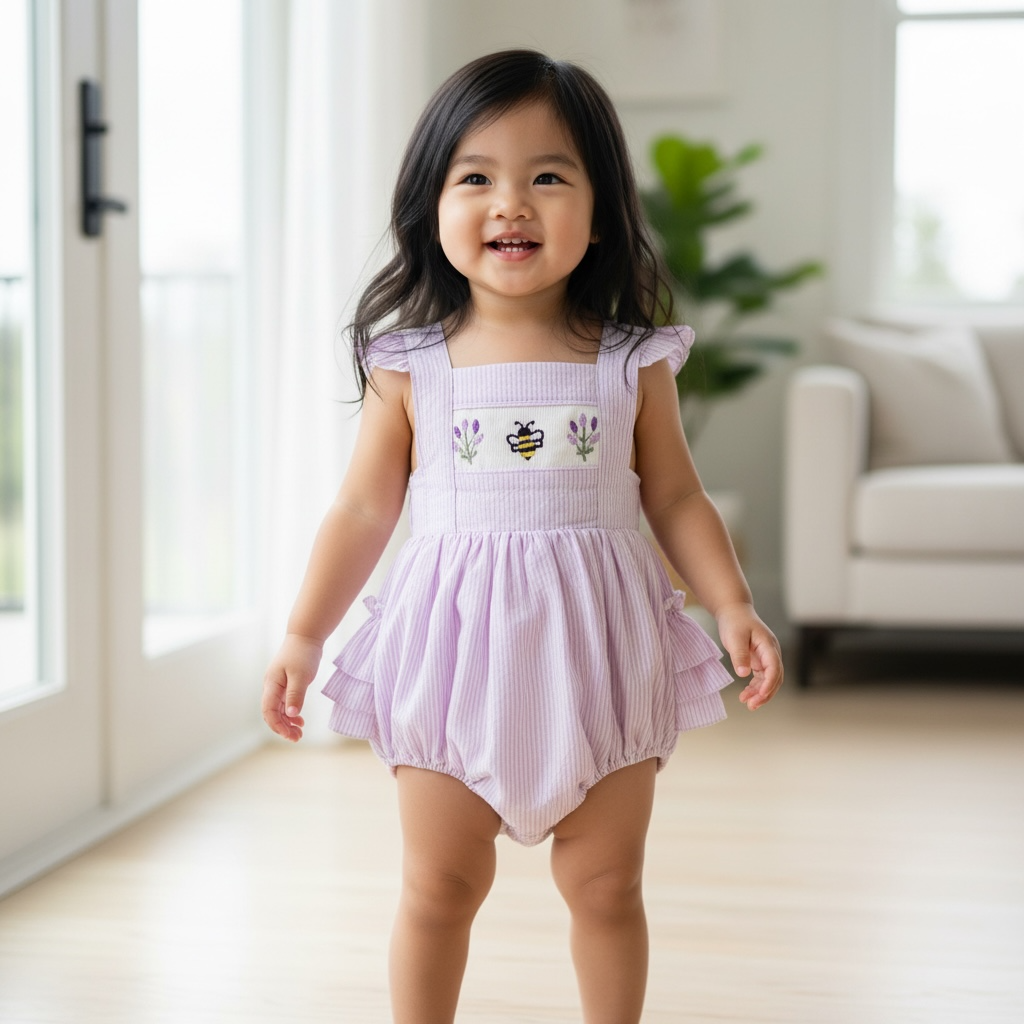 Lavender Smocked Baby Romper – Bee & Lavender Heirloom Hand Embroidery