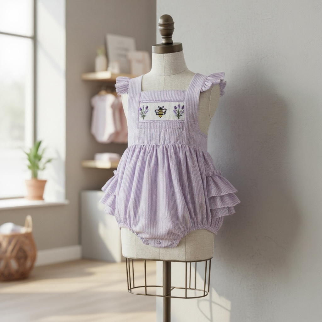 Lavender Smocked Baby Romper – Bee & Lavender Heirloom Hand Embroidery