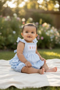Ice Cream Smocked hand embroidered bubble romper with ruffles