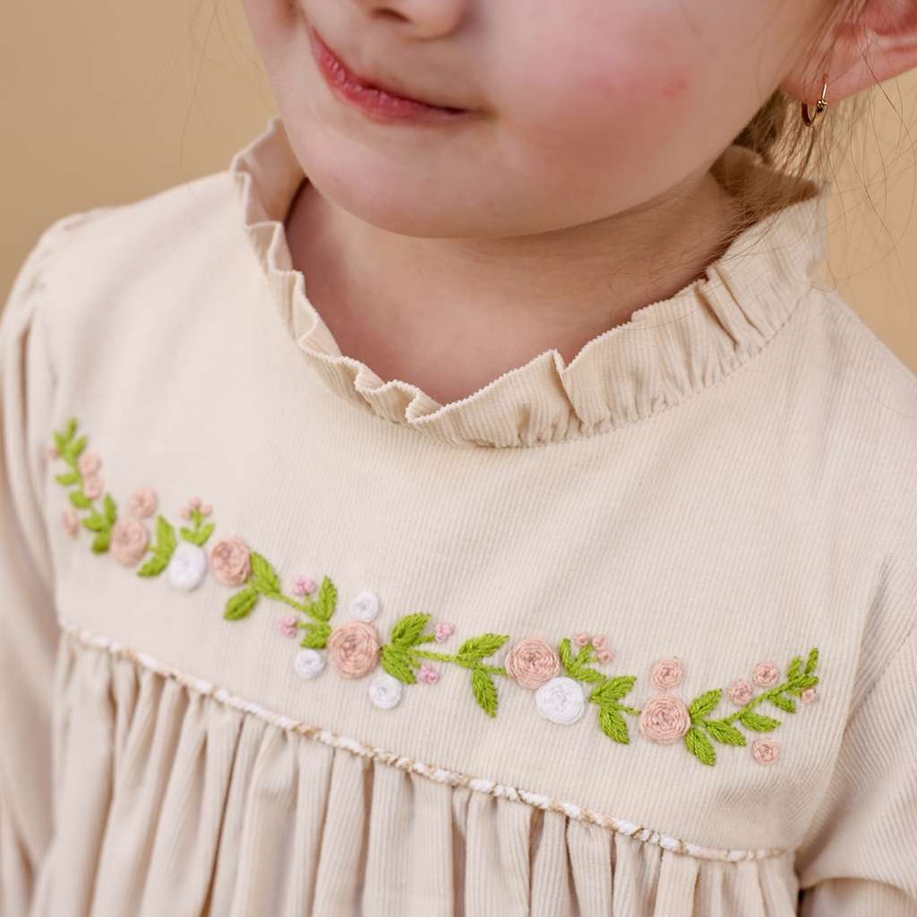 Ivory Garden Embroidered Ruffle Neck Dress