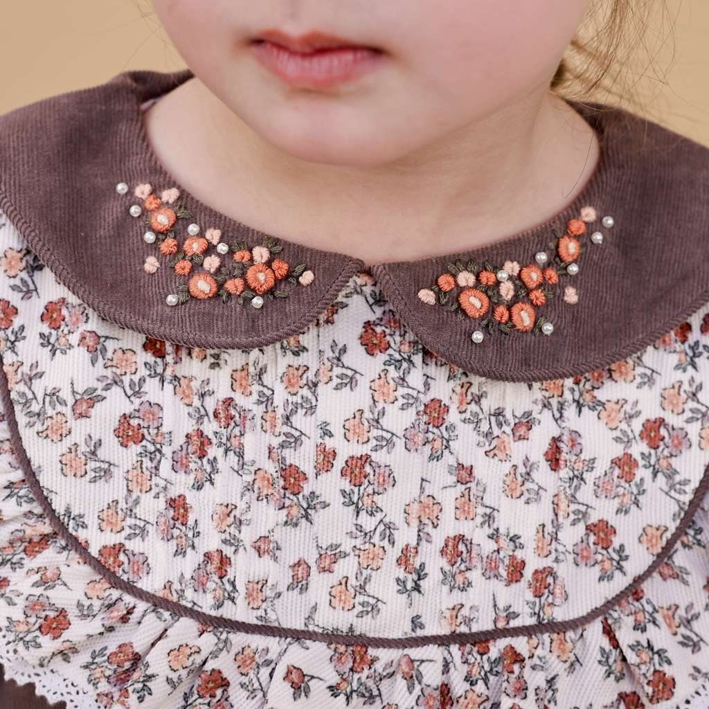 Dusty Rose Corduroy Floral Collar Dress