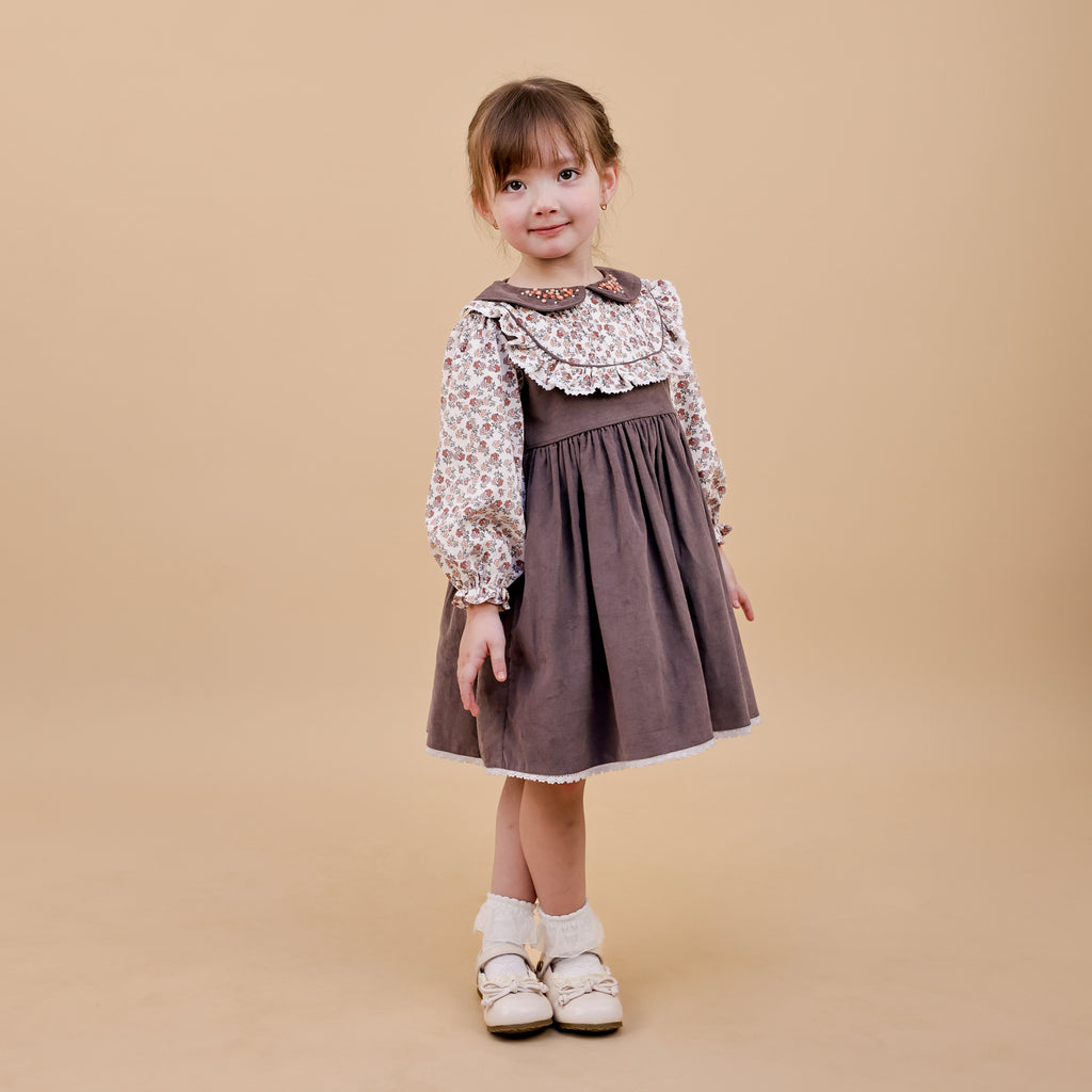 Dusty Rose Corduroy Floral Collar Dress