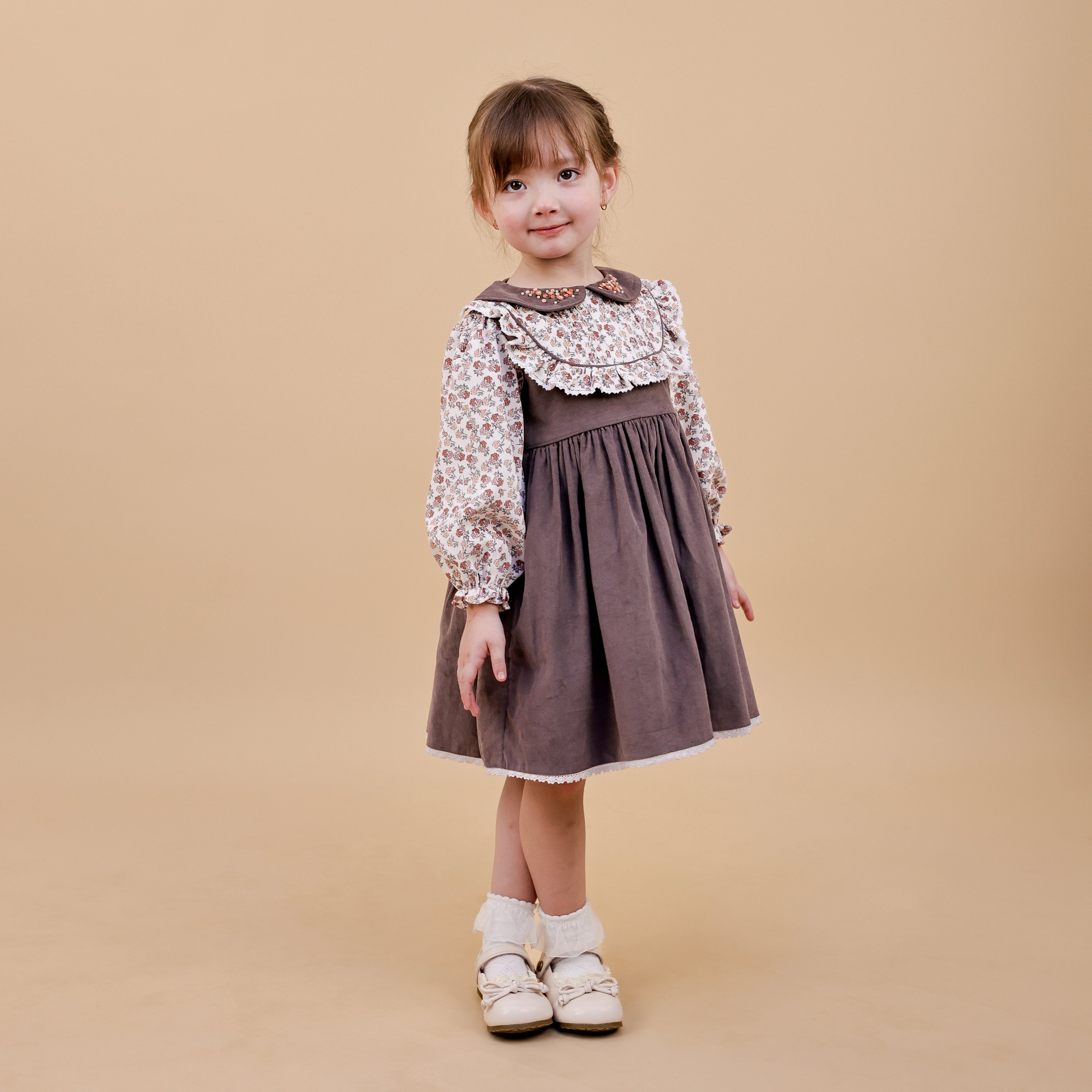 Dusty Rose Corduroy Floral Collar Dress