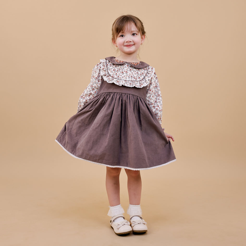 Dusty Rose Corduroy Floral Collar Dress