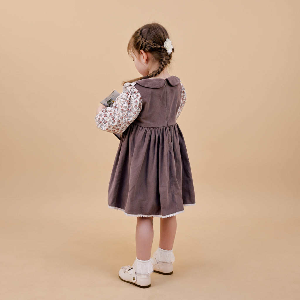 Dusty Rose Corduroy Floral Collar Dress