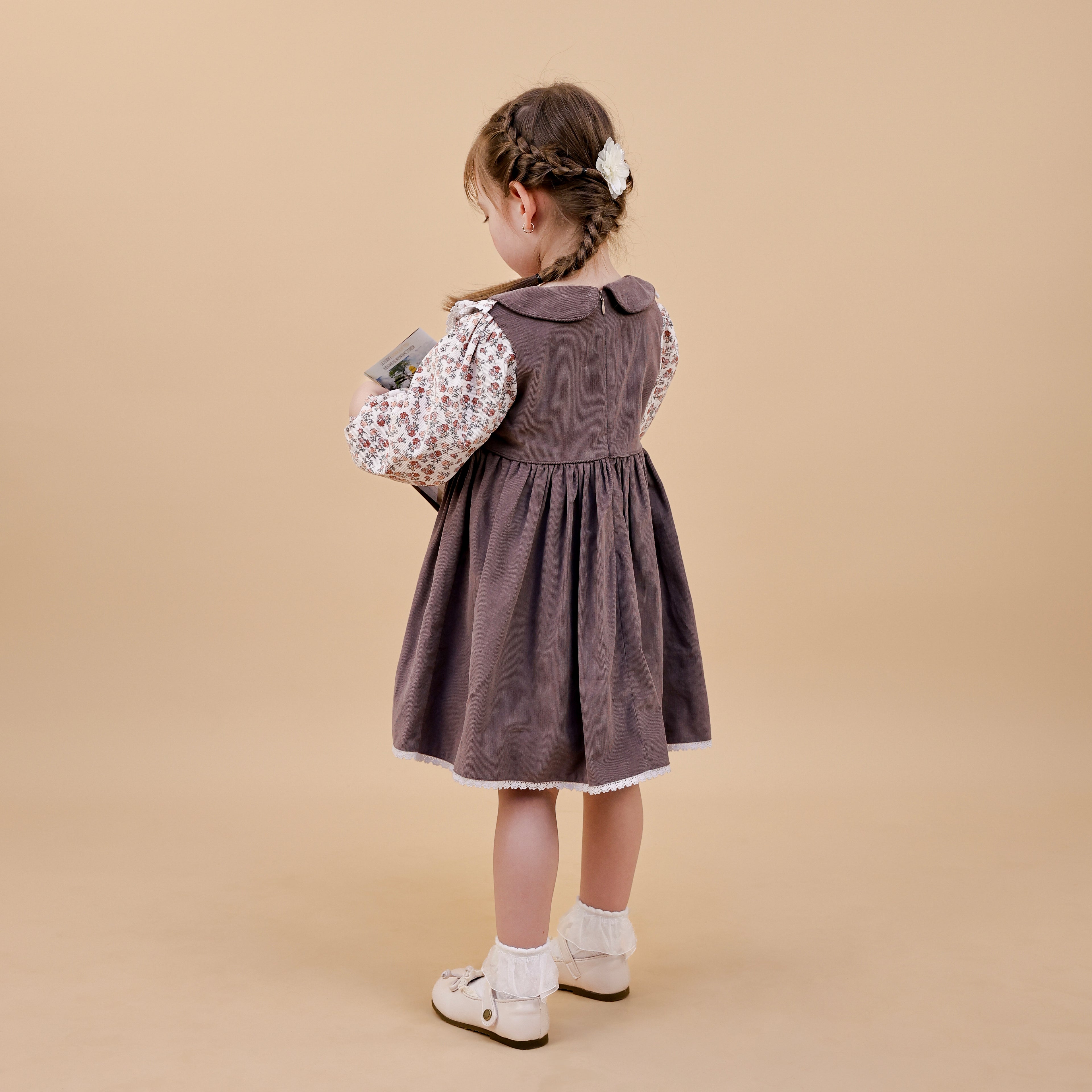 Dusty Rose Corduroy Floral Collar Dress