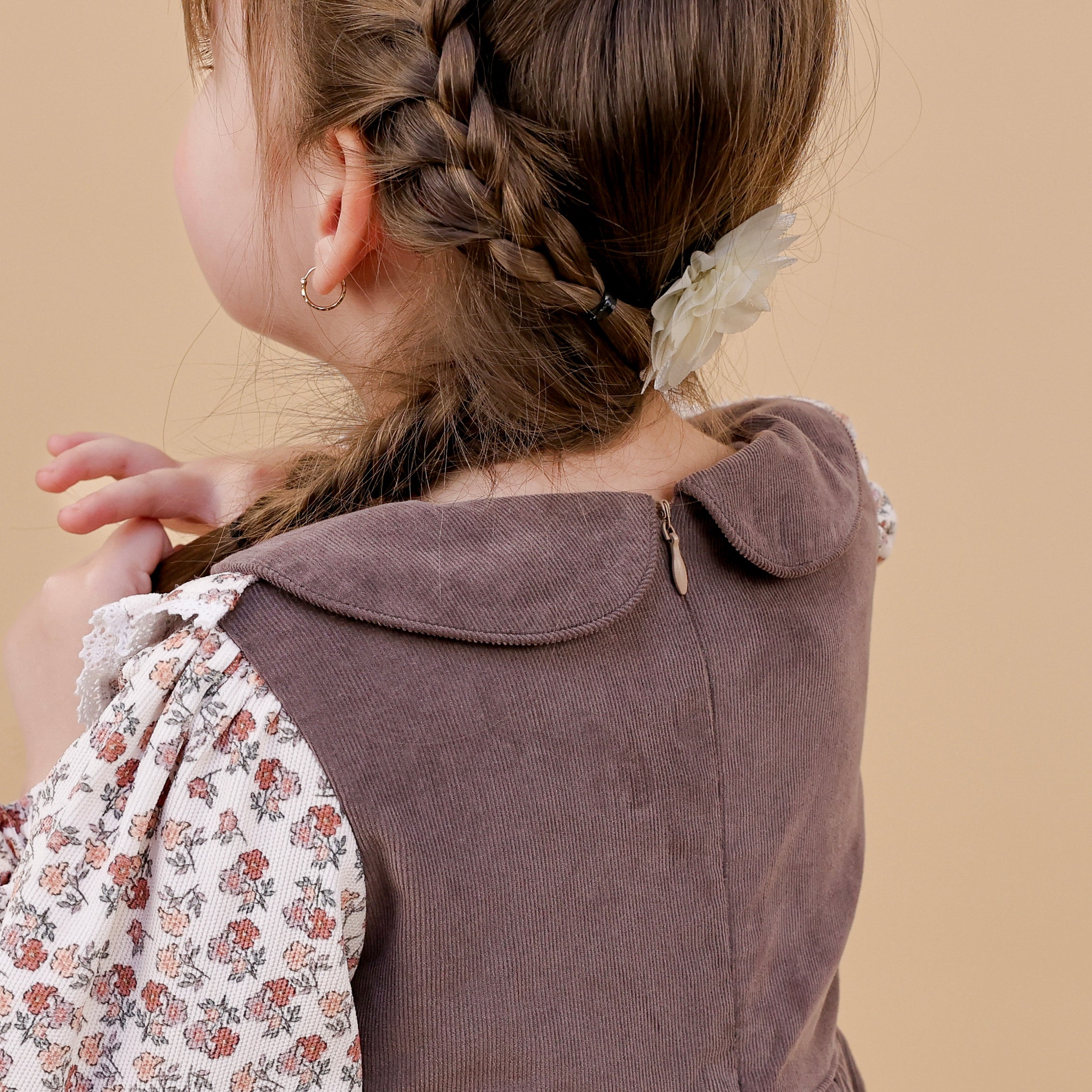 Dusty Rose Corduroy Floral Collar Dress