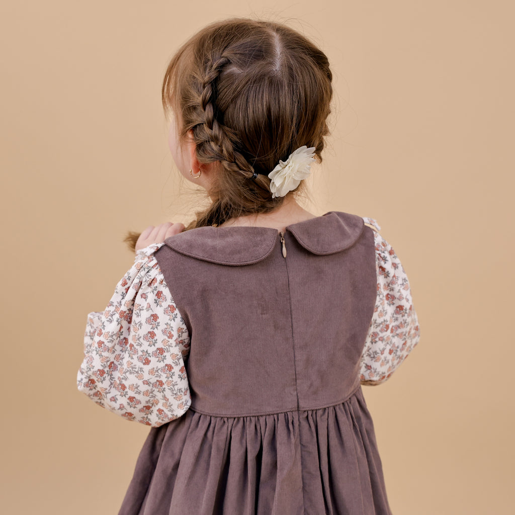 Dusty Rose Corduroy Floral Collar Dress