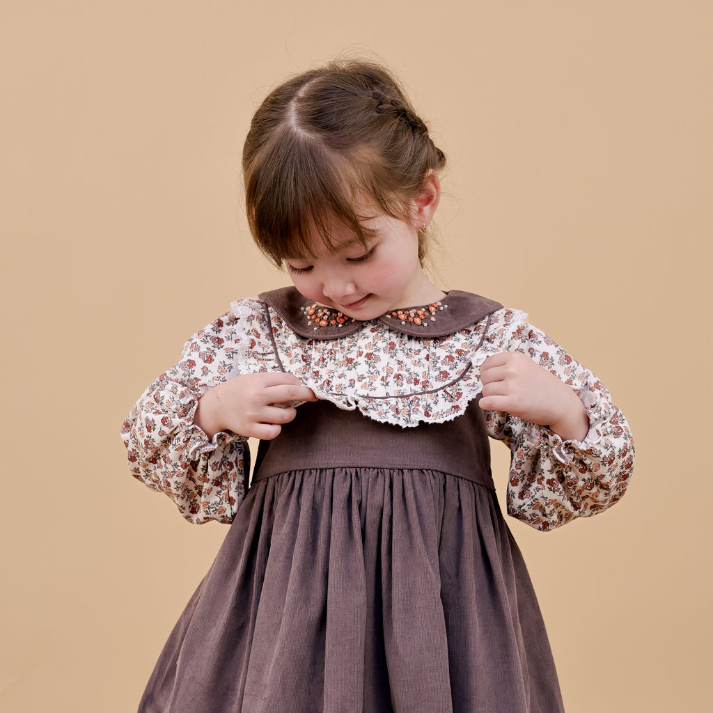 Dusty Rose Corduroy Floral Collar Dress