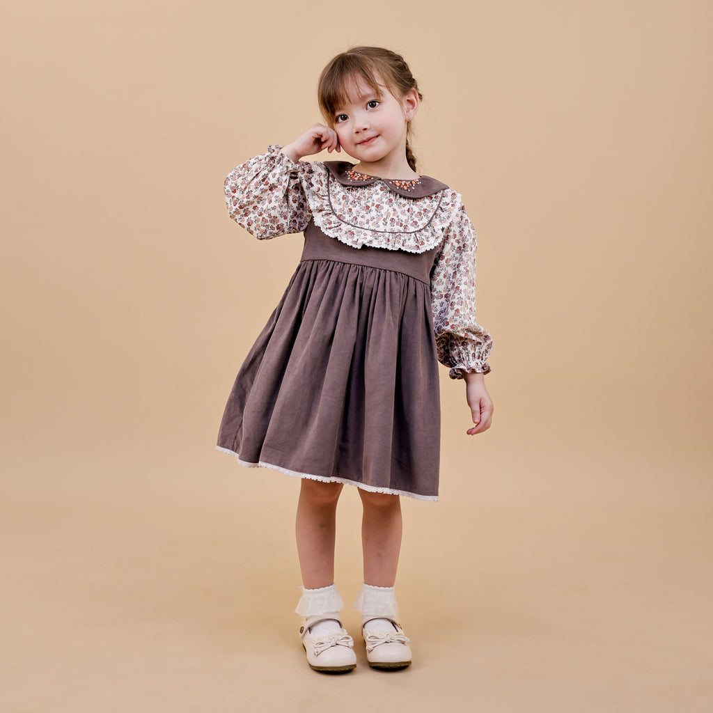 Dusty Rose Corduroy Floral Collar Dress
