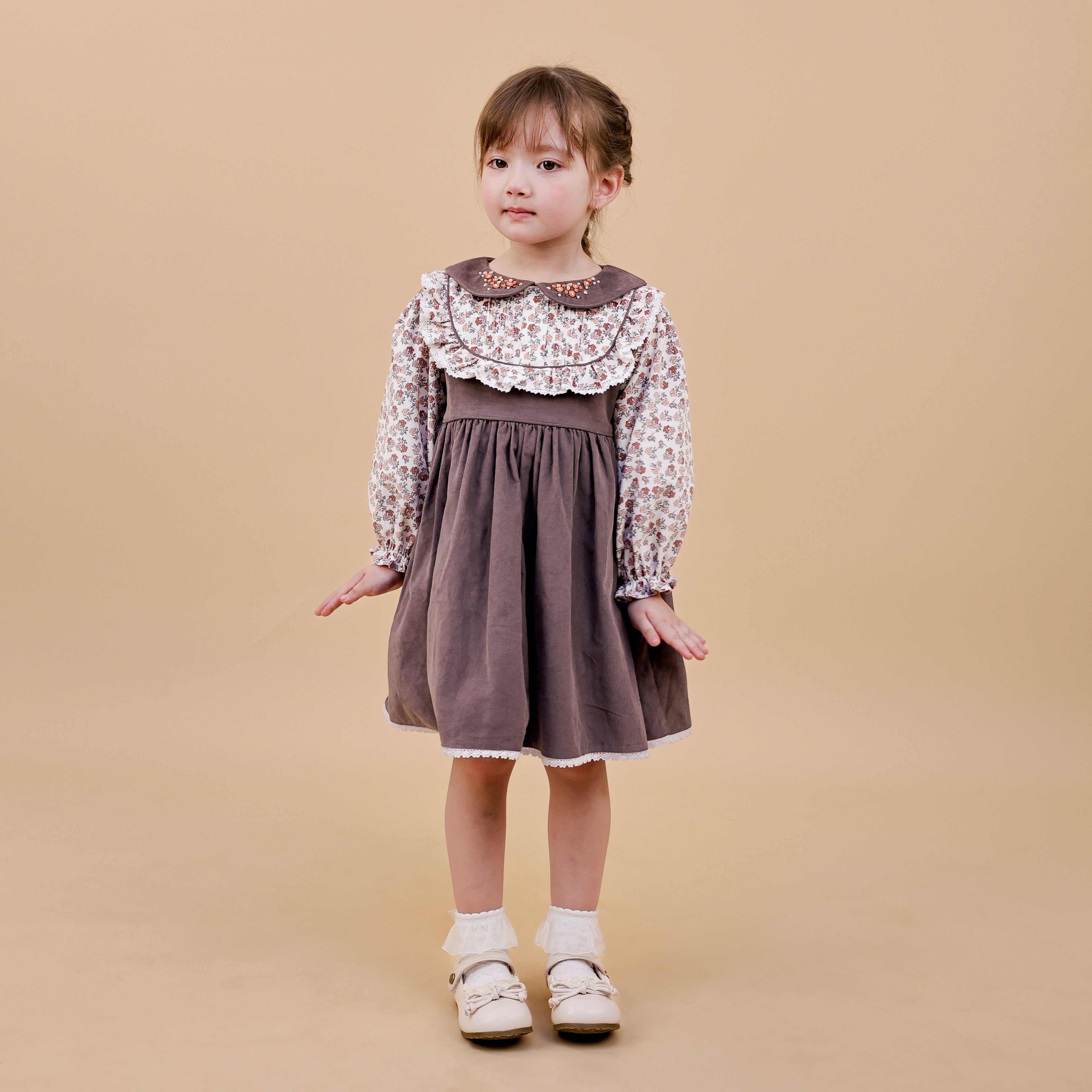 Dusty Rose Corduroy Floral Collar Dress